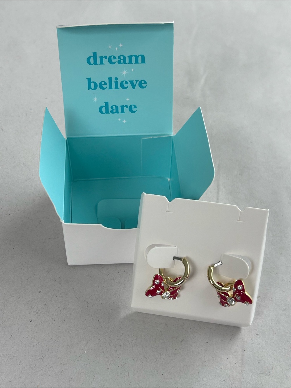 Disney Origami Owl Minnie Mouse Red Bow Crystal Huggie Hoop Earrings Retired